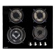 Table de cuisson gaz - 4 Foyers - Double couronne - 7800W - encastrable - verre noir