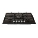 Plaque gaz 5 foyers en verre noir - Brûleurs et grilles en fonte - 10 800 Watts encastrement 56x49 cm