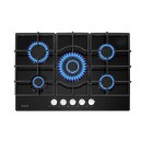 Plaque gaz 5 foyers en verre noir - Brûleurs et grilles en fonte - 10 800 Watts encastrement 56x49 cm