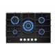 Plaque gaz 5 foyers en verre noir - Brûleurs et grilles en fonte - 10 800 Watts encastrement 56x49 cm